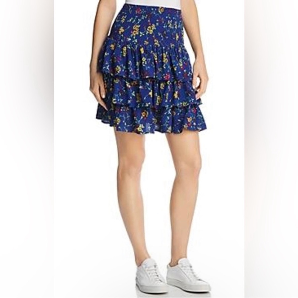 Maje Blue Floral Tiered Mini Skirt
